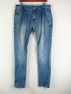 Diesel Jeans Mens 34X34 Blue Stone Wash Slim Stretch Heavyweight Retro